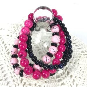 Stackable Bracelets Pink Black White Stretch 4Pc